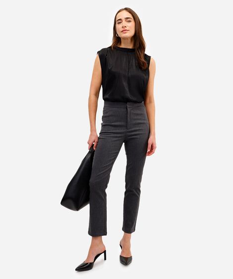 calça skinny feminina cós elástico cinza