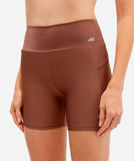 bermuda brilho com bolso cintura alta esportiva bronze