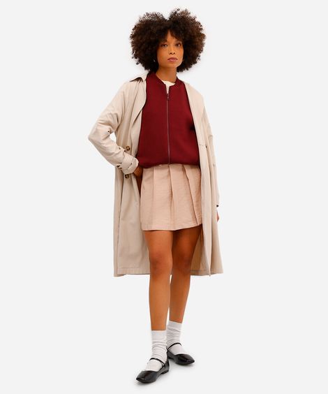 minissaia feminina de viscose com pregas bege