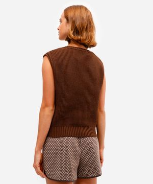 colete feminino de tricot decote v marrom