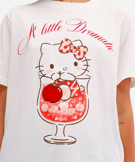 camiseta feminina de algodão hello kitty texturizada off white