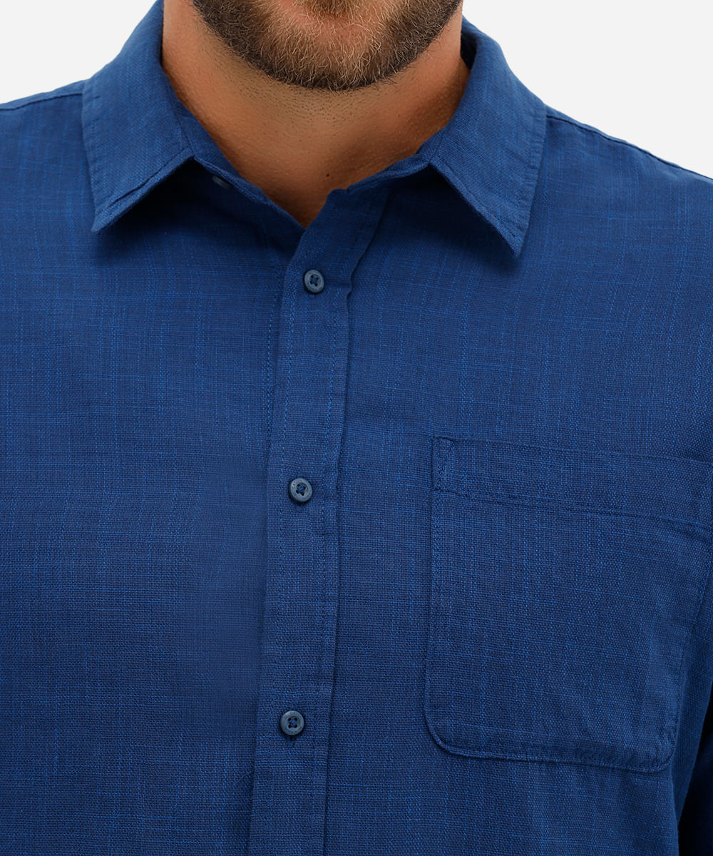 camisa comfort de algodão manga longa com bolso azul