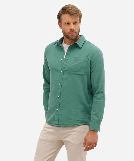 camisa comfort de algodão manga longa com bolso verde