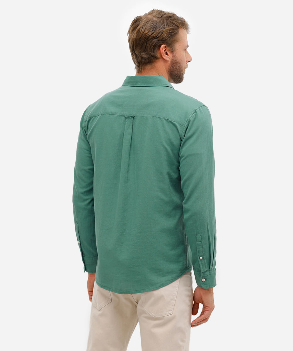 camisa comfort de algodão manga longa com bolso verde