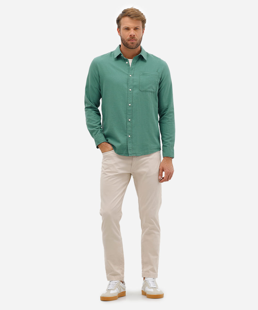camisa comfort de algodão manga longa com bolso verde