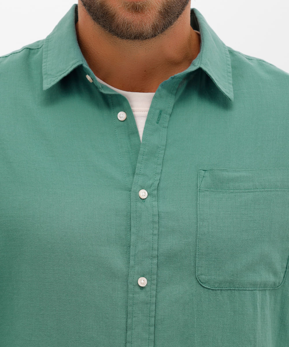 camisa comfort de algodão manga longa com bolso verde