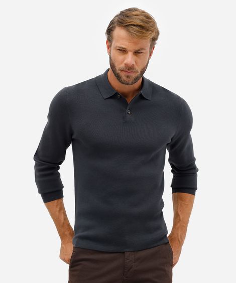 polo comfort masculina de tricot manga longa azul