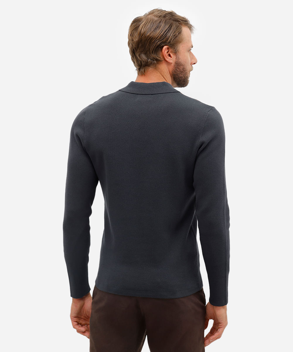polo comfort masculina de tricot manga longa azul