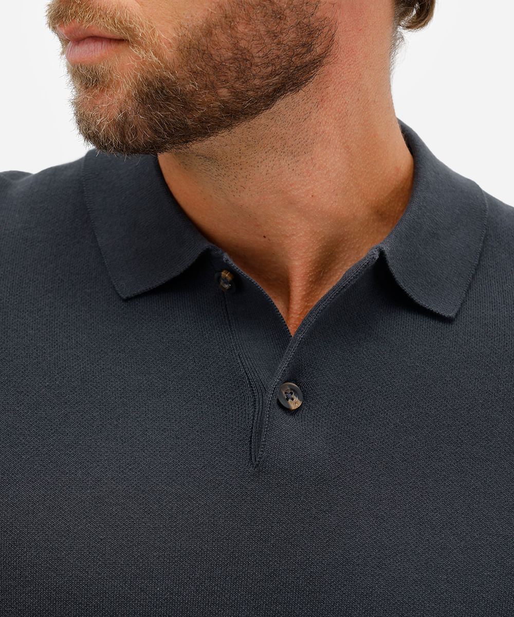 polo comfort masculina de tricot manga longa azul