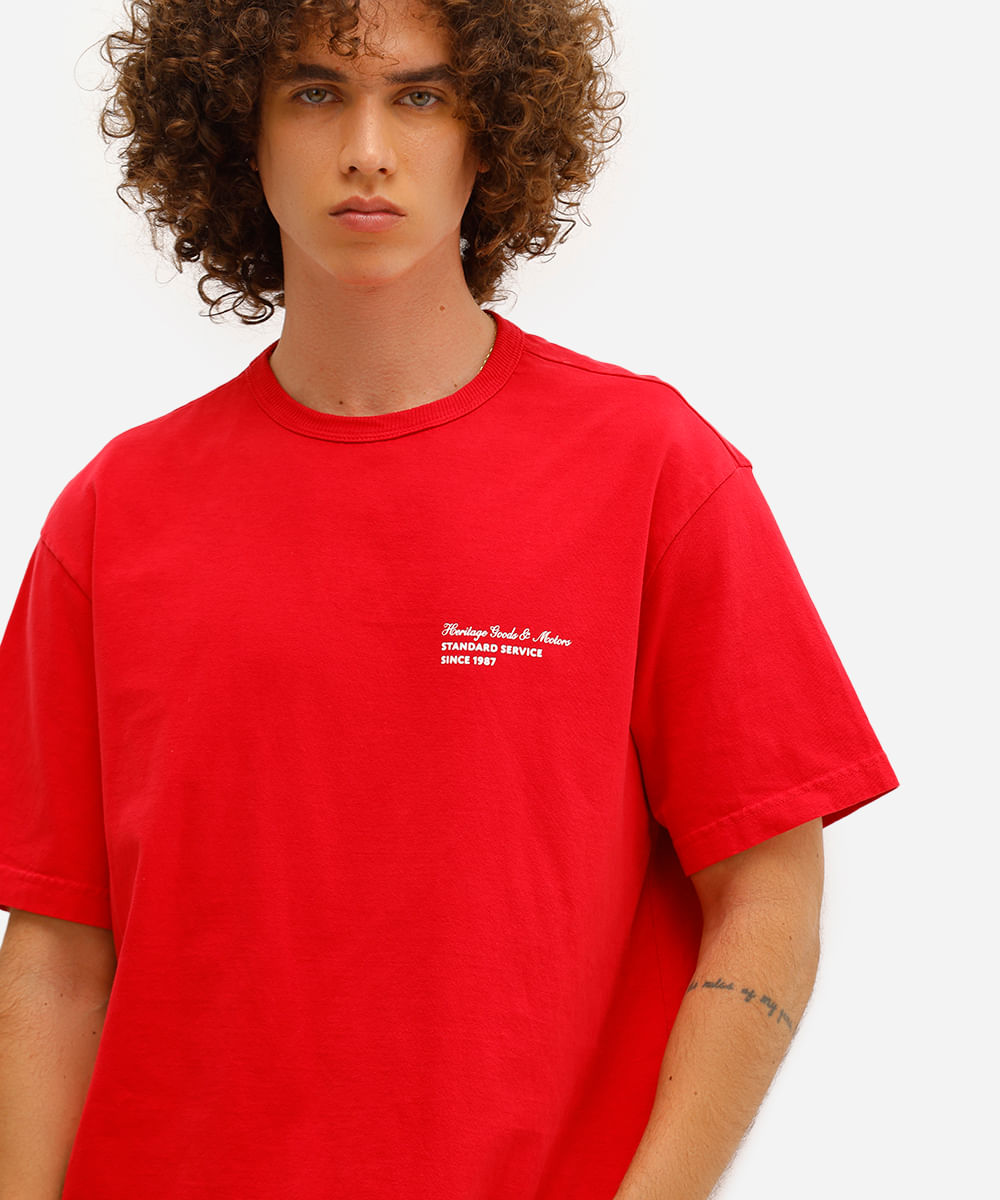 camiseta masculina de algodão estampada vermelha