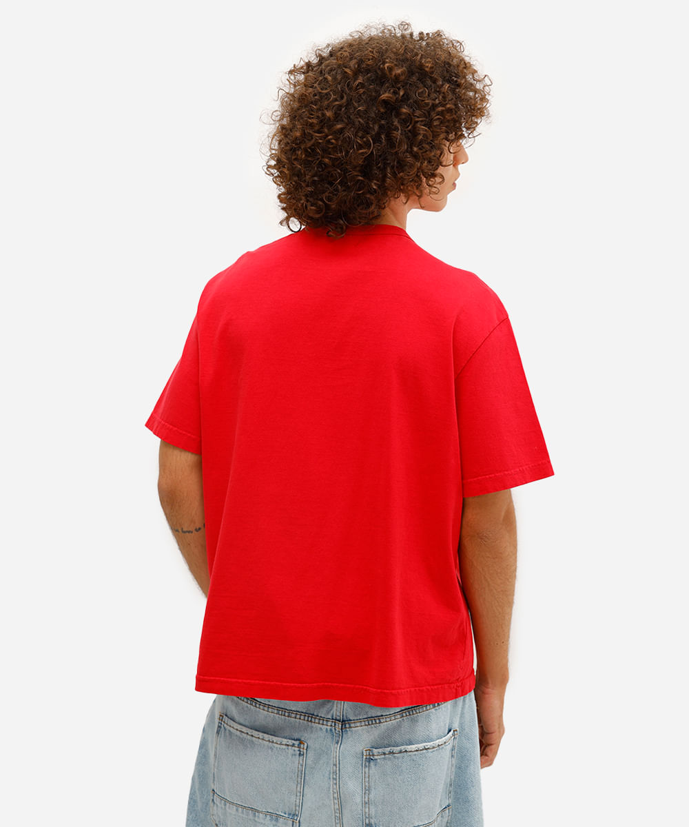 camiseta masculina de algodão estampada vermelha