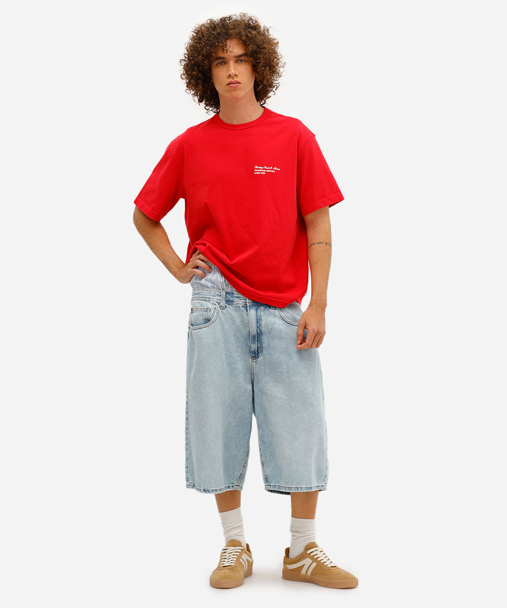 camiseta masculina de algodão estampada vermelha
