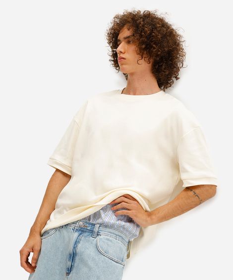 camiseta masculina oversized malha grossa off white