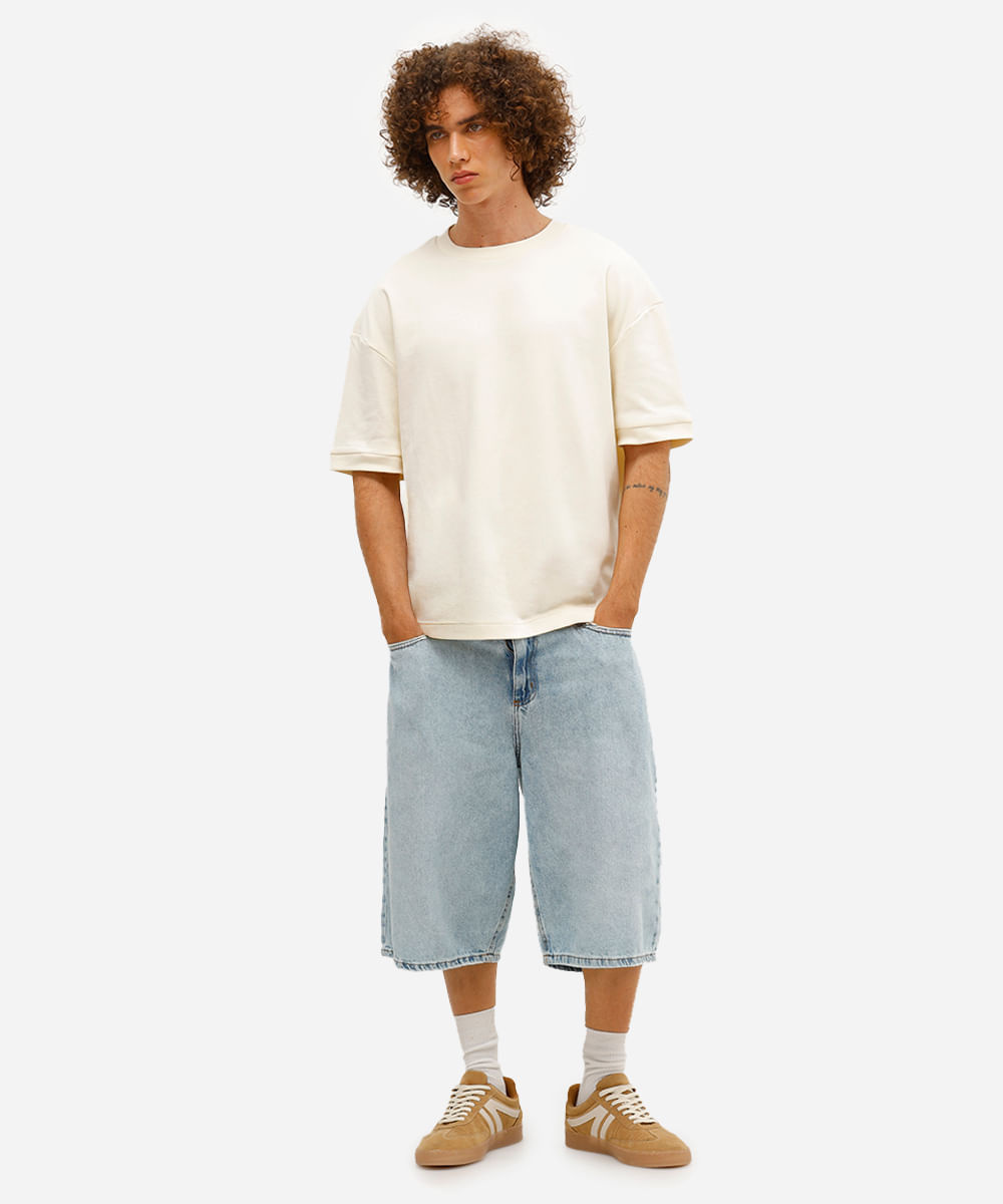 camiseta masculina oversized malha grossa off white