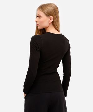 blusa básica feminina de algodão manga longa preta