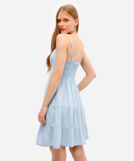 vestido curto feminino jeans com recortes azul