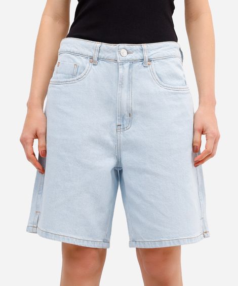 bermuda feminina jeans cintura alta com fendas azul