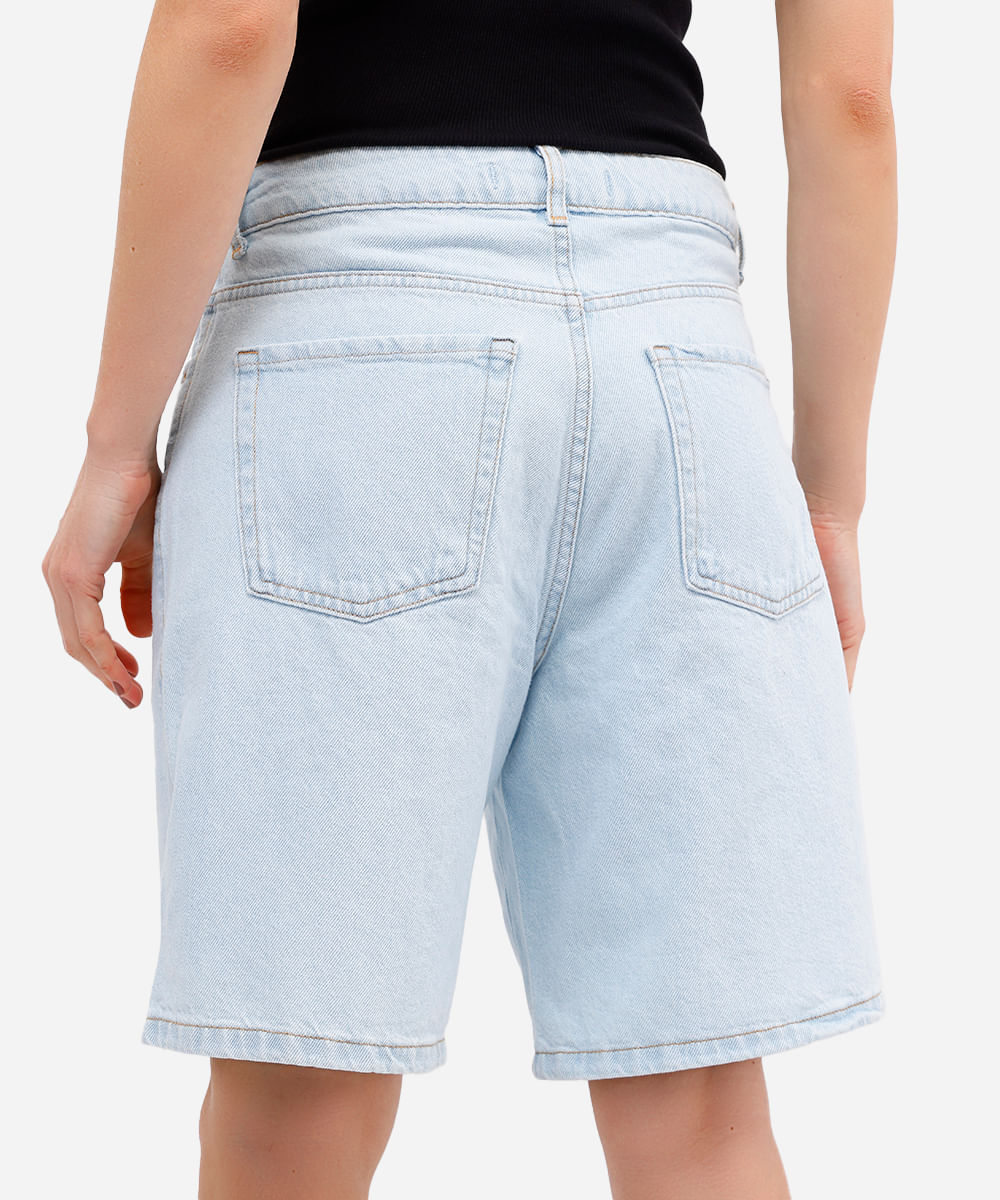 bermuda feminina jeans cintura alta com fendas azul