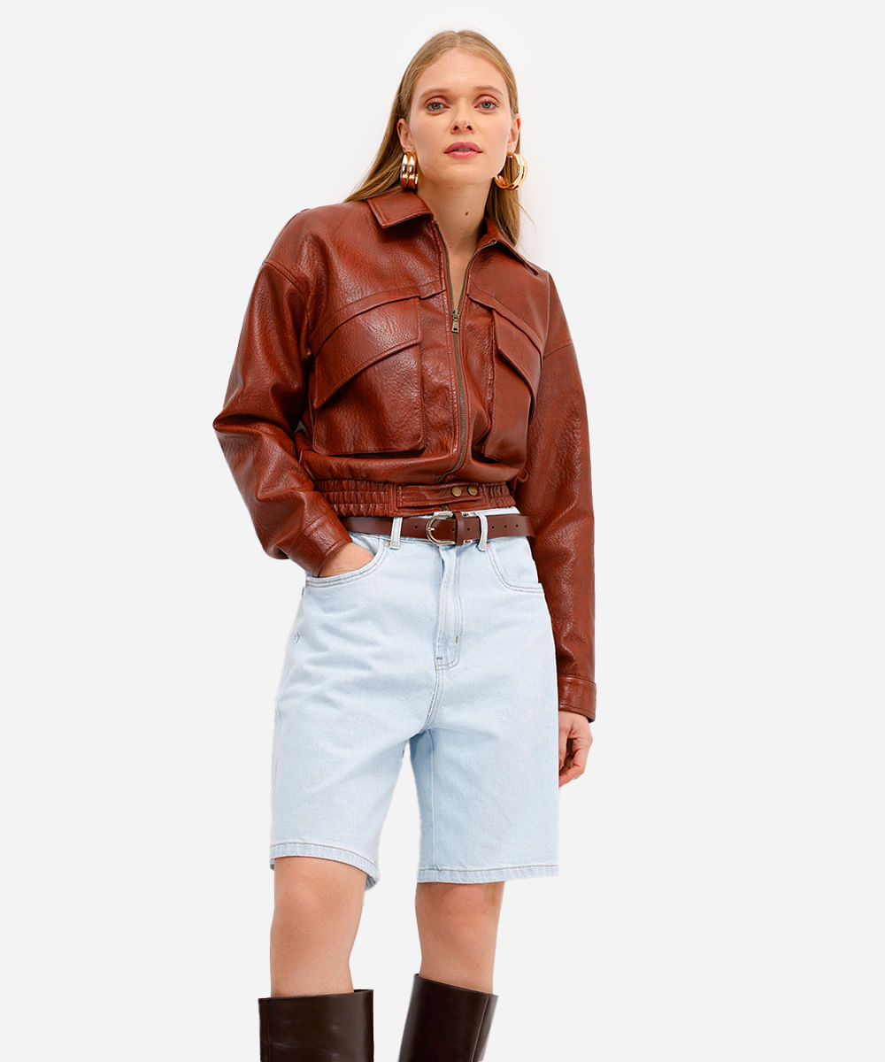 bermuda feminina jeans cintura alta com fendas azul