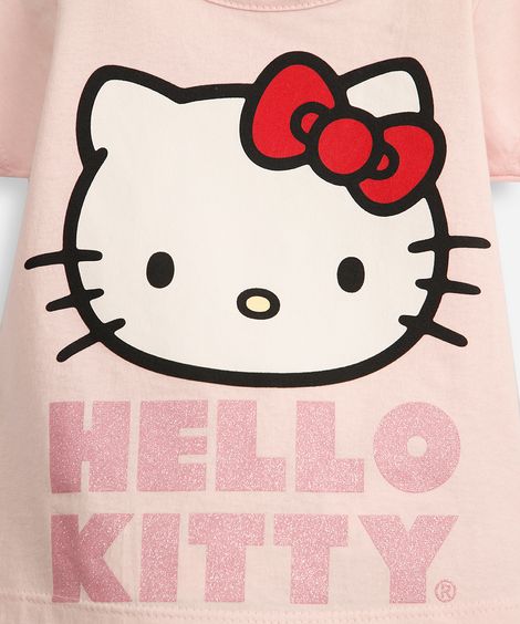 conjunto curto infantil de algodão hello kitty com glitter rosa