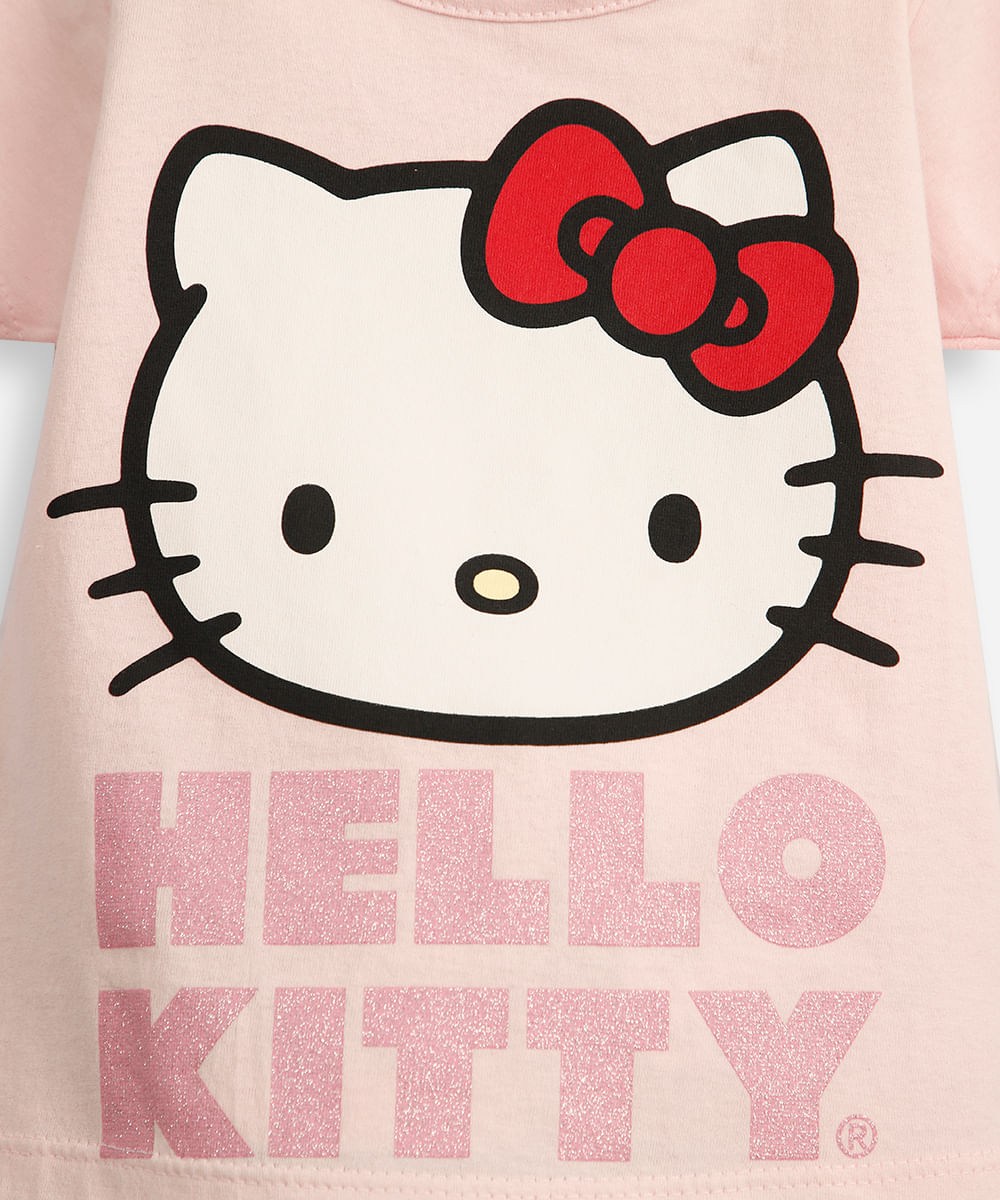 conjunto curto infantil de algodão hello kitty com glitter rosa