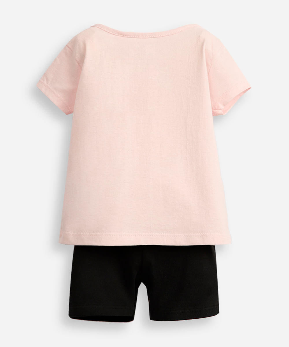 conjunto curto infantil de algodão hello kitty com glitter rosa