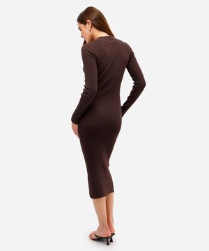 vestido midi feminino de tricot canelado marrom