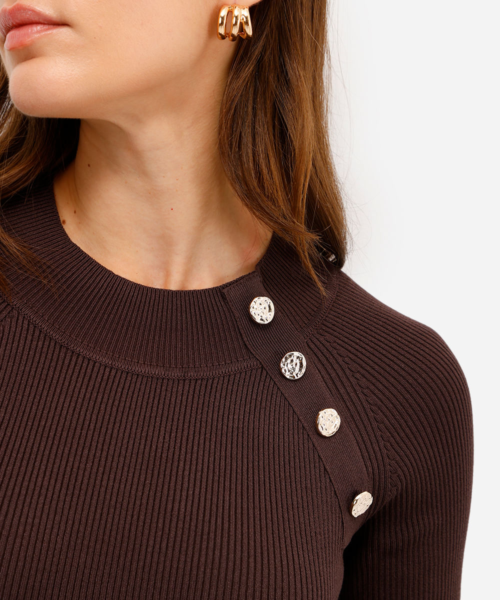 vestido midi feminino de tricot canelado marrom