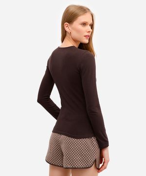 blusa básica feminina de algodão manga longa marrom