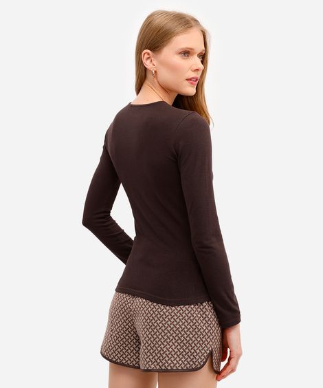 blusa básica feminina de algodão manga longa marrom