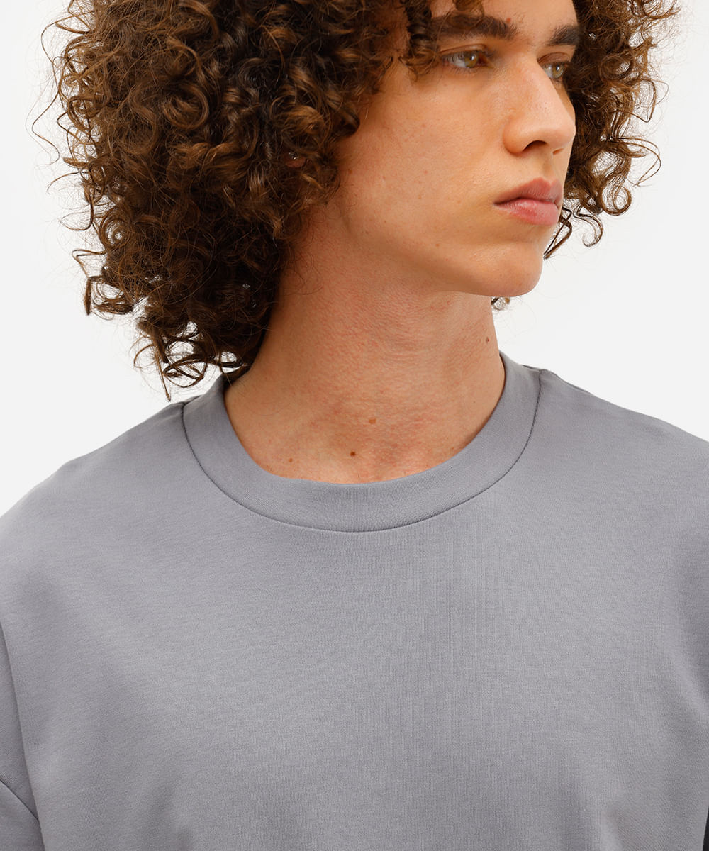camiseta oversized masculina de algodão manga curta azul