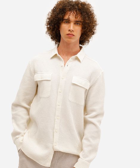 camisa masculina de algodão texturizada off white