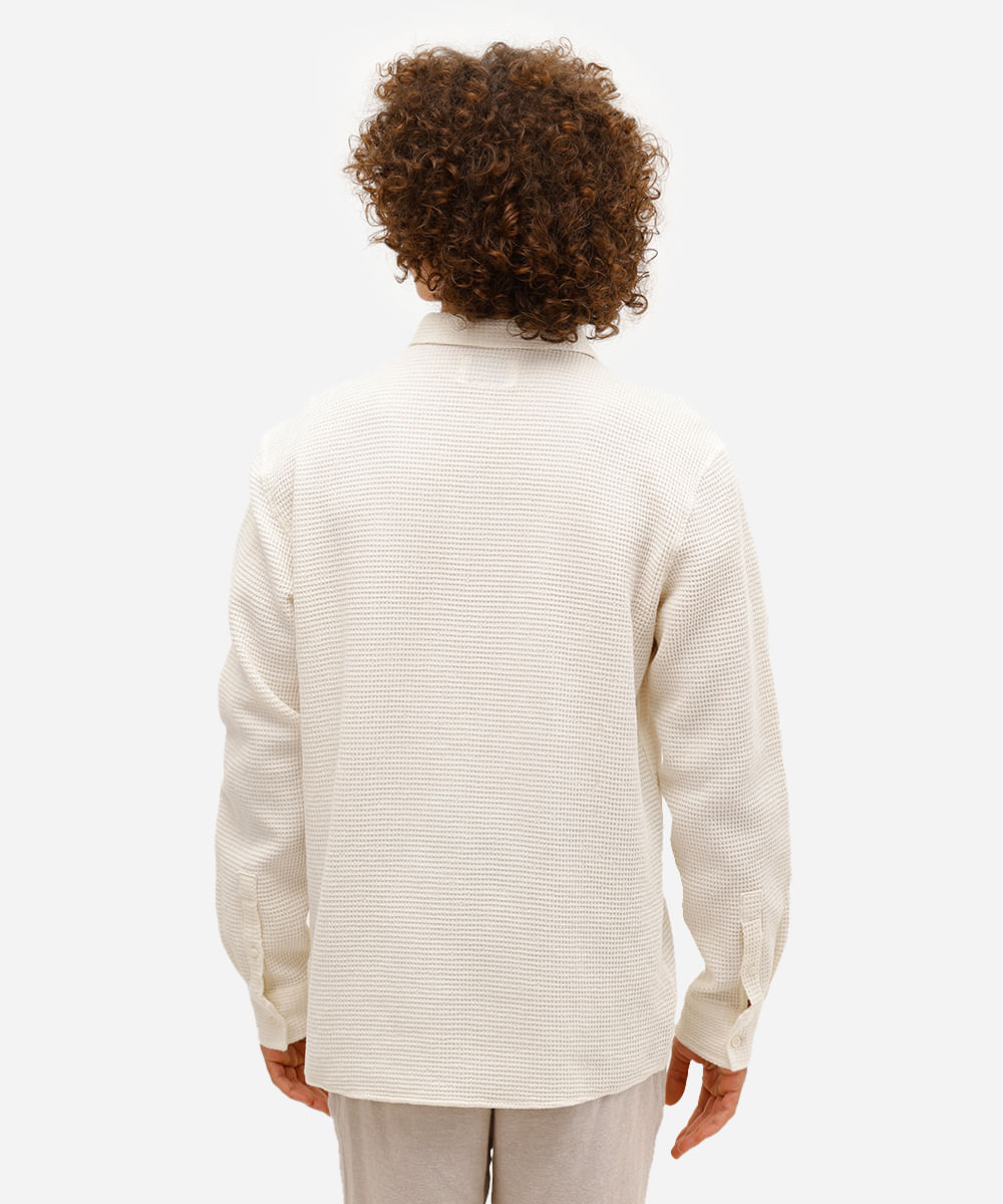 camisa masculina de algodão texturizada off white
