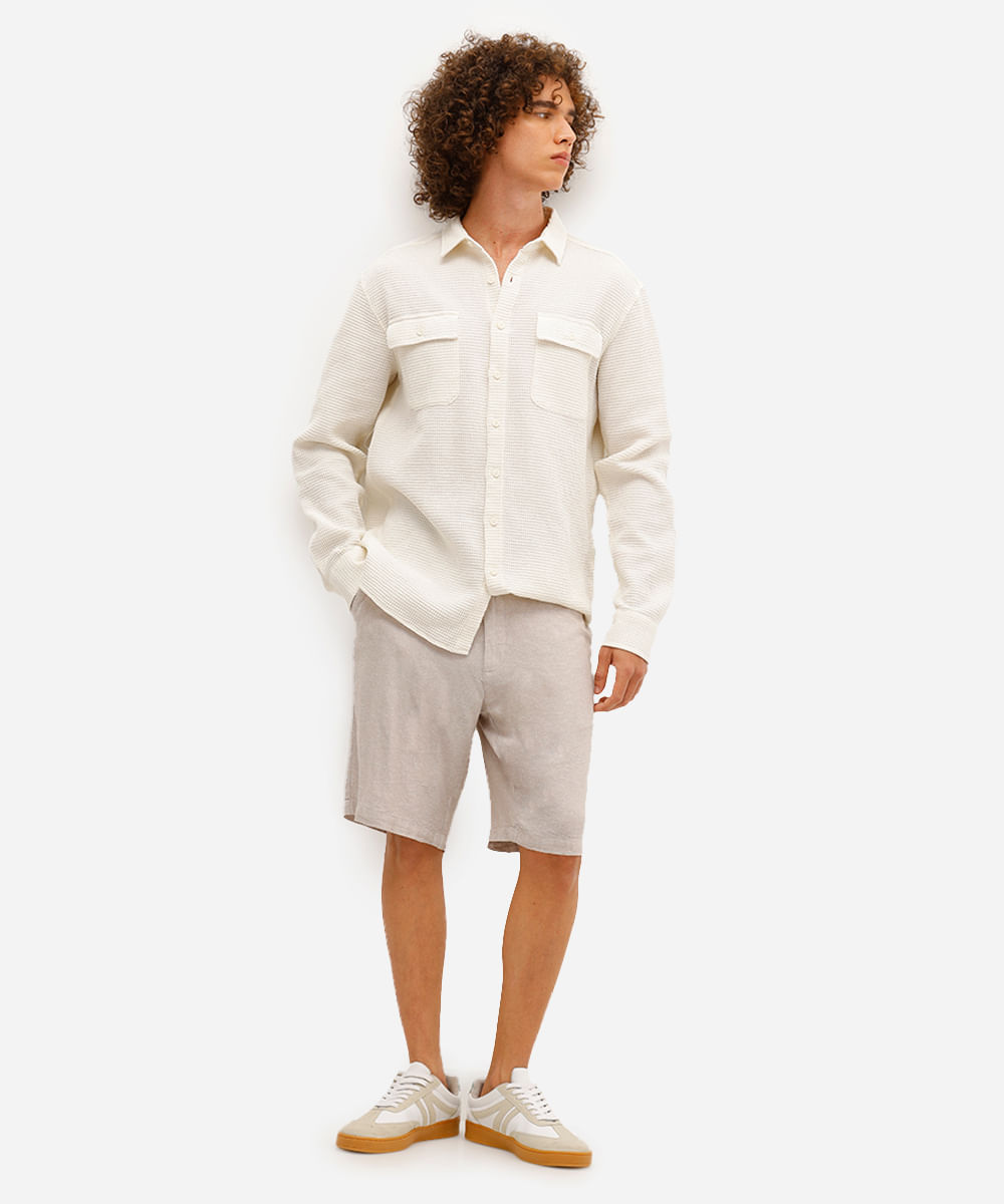 camisa masculina de algodão texturizada off white