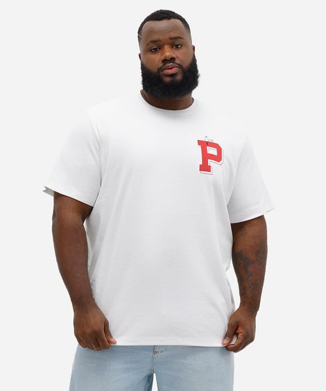camiseta masculina snoopy plus size off white