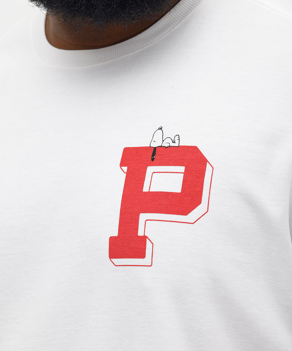 camiseta masculina snoopy plus size off white