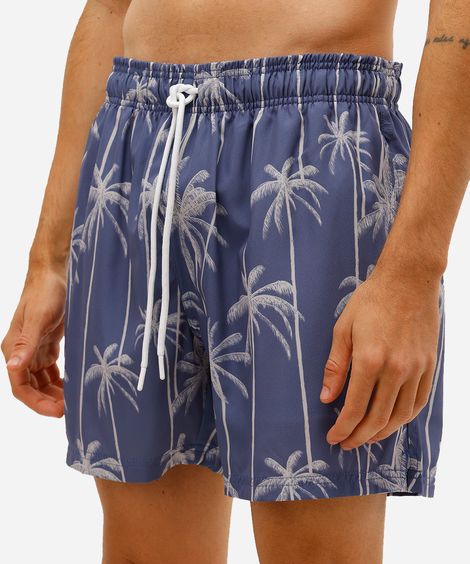 short masculino estampado cós elástico azul