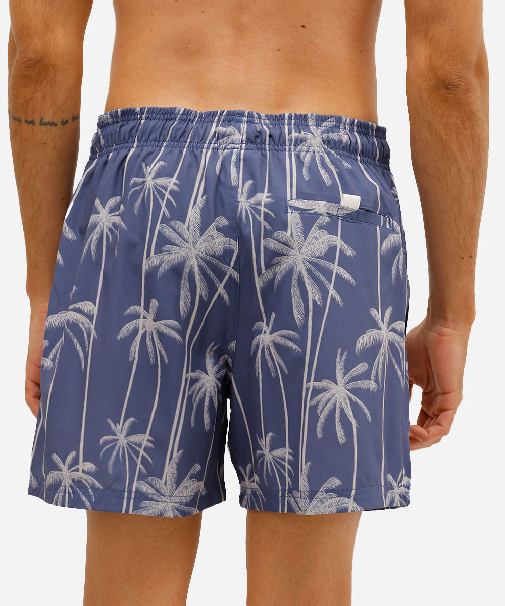 short masculino estampado cós elástico azul