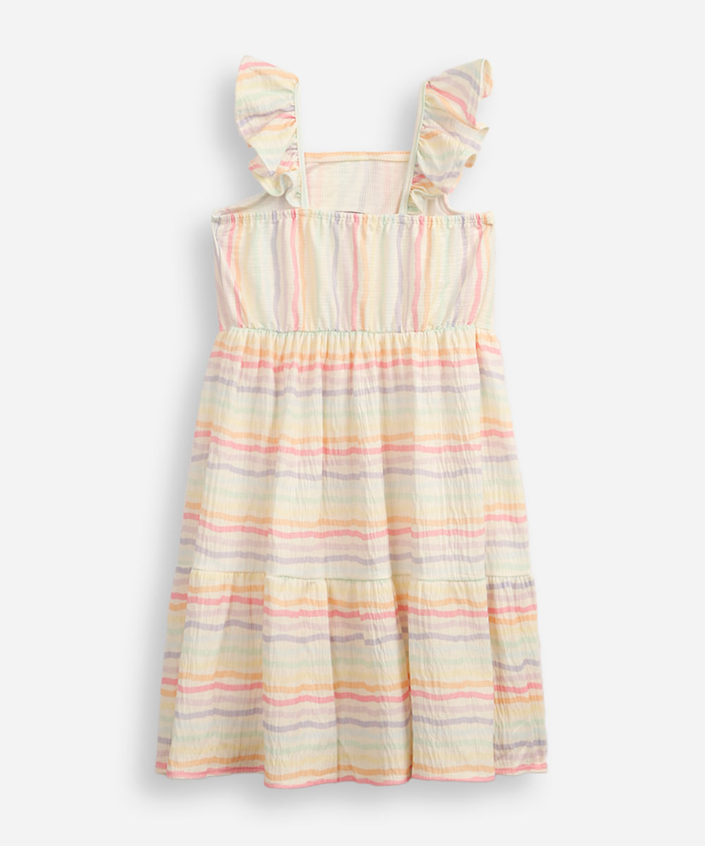 vestido infantil com recorte listrado texturizado colorido