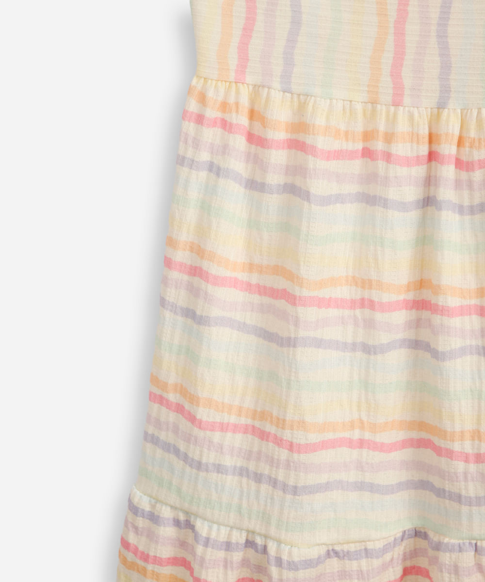 vestido infantil com recorte listrado texturizado colorido