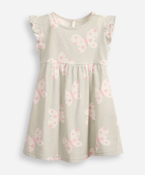 vestido infantil de algodão borboletas com babados verde