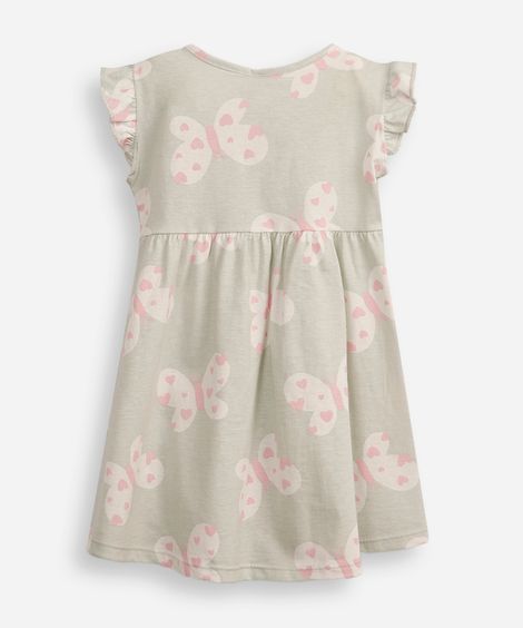 vestido infantil de algodão borboletas com babados verde