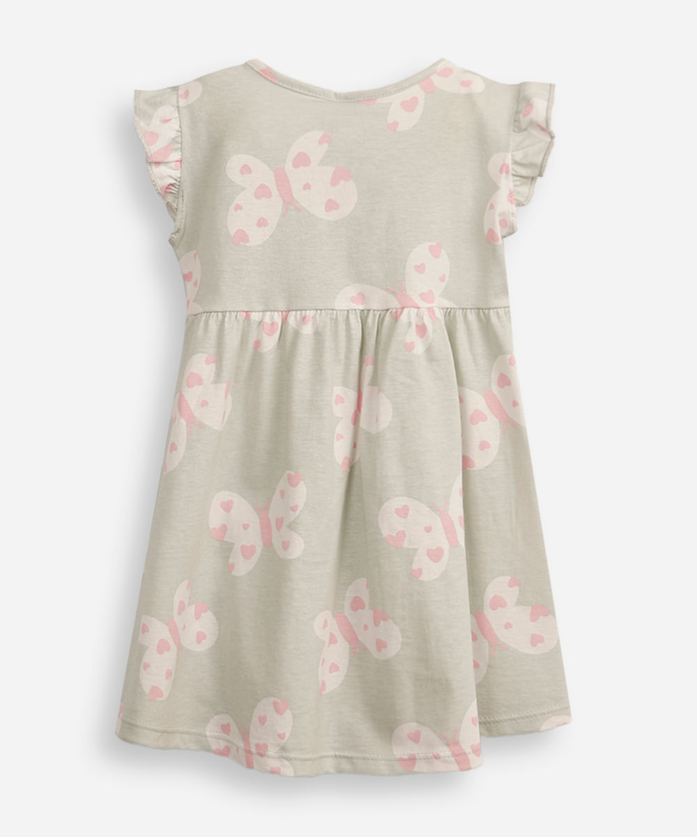 vestido infantil de algodão borboletas com babados verde