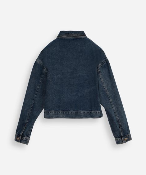 jaqueta jeans juvenil cropped stitch - jeans medio