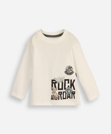 blusa infantil de algodão patches de dinossauro off white