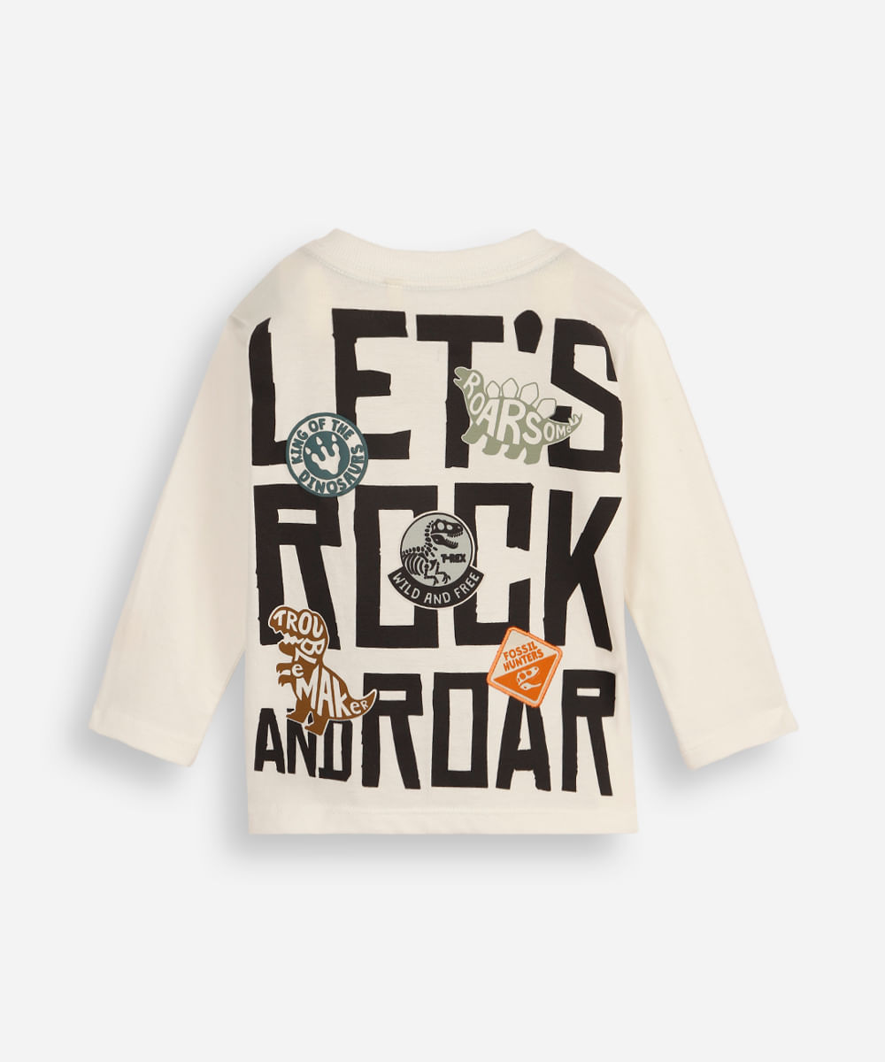 blusa infantil de algodão patches de dinossauro off white