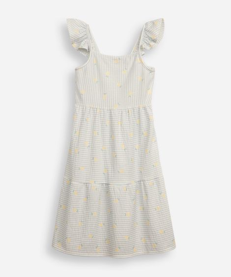 vestido infantil com recorte listrado texturizado colorido