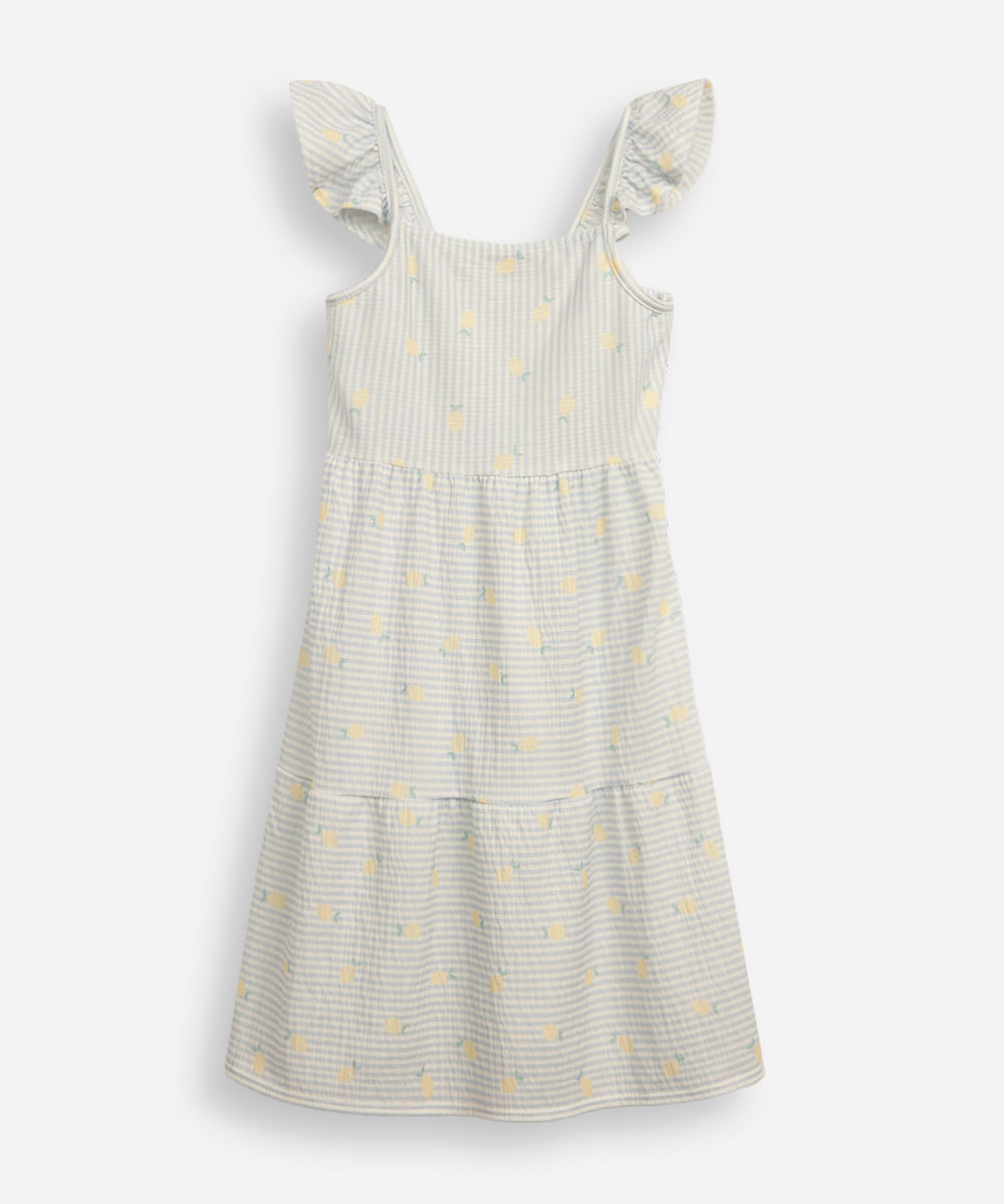 vestido infantil com recorte listrado texturizado colorido
