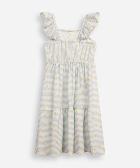 vestido infantil com recorte listrado texturizado colorido