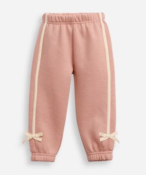 calça jogger infantil de moletom com laços rosa